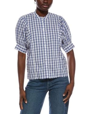 Madewell Puff Sleeve Band Collar Shirt - Blue