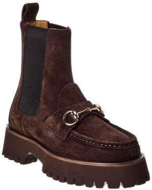 Gucci Horsebit Suede Bootie - Brown