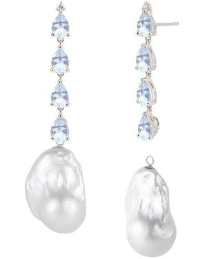 Nina Zhou Jewelry 14K 3.25 Ct. Tw. Diamond & Aquamarine & 16-17Mm Pearl Drop Earrings - White