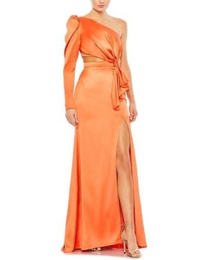 Mac Duggal Puff One Sleeve Cut Out Side Knot Gown - Orange