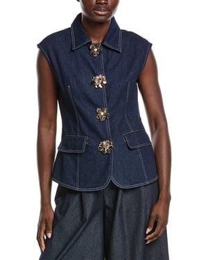 Gracia Front Button Open Shirt Collar Vest - Blue
