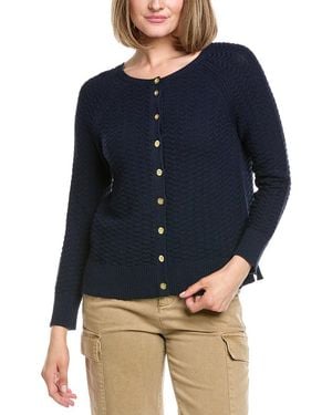 Hannah Rose Button Arrow Stitch Reversible Cashmere-Blend Cardigan - Blue
