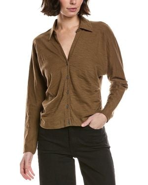 Lilla P Side Pleat Button Down Shirt - Green