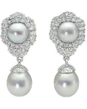 Belpearl Silver 10/8-7mm Freshwater Pearl Cz Earrings - Metallic