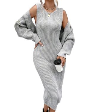 Kayla Paris 2Pc Cardigan & Dress Set - Grey