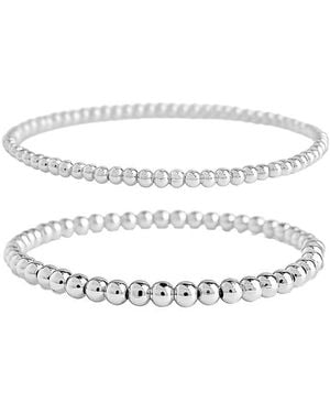Sterling Forever Rhodium-plated Brass Beaded Stretch Bracelet - White