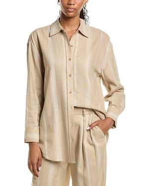 Kenneth Cole Drop Shoulder Linen-Blend Boyfriend Shirt - Natural
