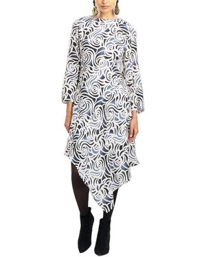 Natori Asymmetrical Drape Vent Sleeve Silk-blend Dress - White