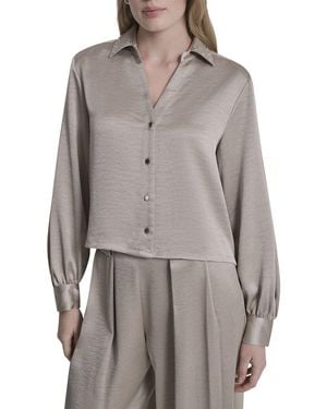 DKNY Stud Collar Y-Neck Shirt - Gray