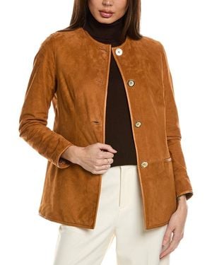 Lafayette 148 New York Suede Collarless Jacket - Brown