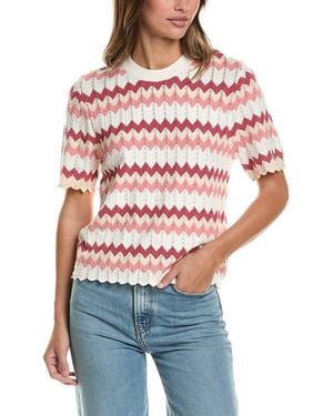 Adrianna Papell Chevron Striped Crewneck Pullover - Red