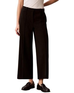 Calvin Klein Stretch Crepe Cropped Wide Leg Pant - Black