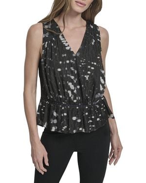 DKNY V-Neck Peplum Top - Black