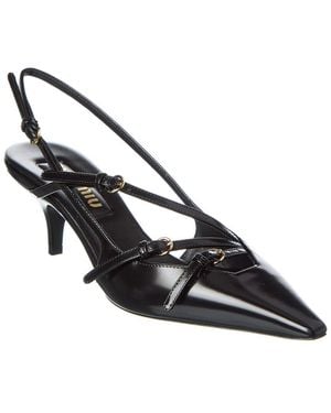 Miu Miu Logo Brushed Leather Slingback Pump - Black
