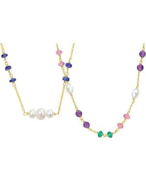 Rina Limor 2Pc 7.15 Ct. Tw. Amethyst, Onyx, Tourmaline, Sapphire & 4-6.5 Mm Pearl Beads Necklace Set - Metallic