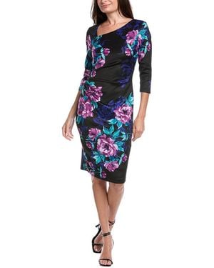 Donna Ricco Printed Techno Scuba Sheath Dress - Blue