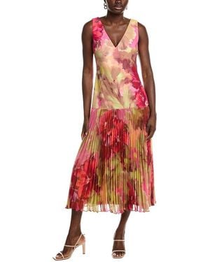 Badgley Mischka Drop Waist Pleated Cocktail Dress - Red