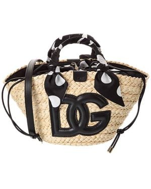 Dolce & Gabbana Kendra Small Straw & Leather Tote - Black