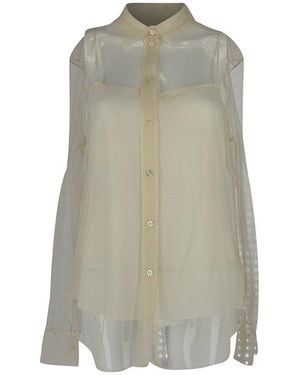 Dior Mesh See-Through Button-Up Blouse, Size Int (Authentic Pre-Loved) - Grey