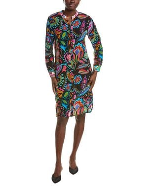 Johnny Was Mandarin Collar Silk Shirtdress - Black