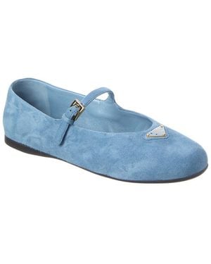 Prada Triangle Logo Suede Ballerina Flat - Blue