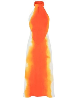 Ferragamo Abstract-Print Halter Neck Dress - Orange