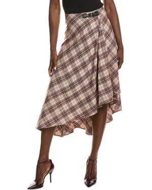 Maje Leather Buckle Wool-Blend Wrap Skirt - Brown