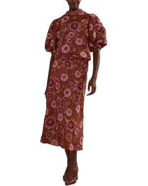 FARM Rio Gigi Tapestry Guipure Skirt - Red