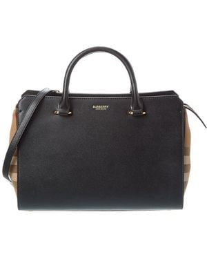 Burberry Banwell Medium Check Canvas & Leather Satchel - Black