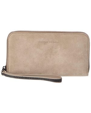 Brunello Cucinelli Suede Zip Around Wallet - Natural