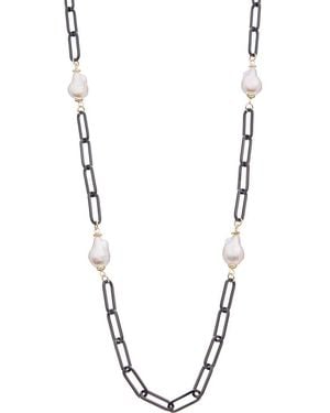Juvell 18K Plated Pearl Link Necklace - Metallic