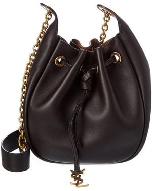 Saint Laurent Paris Drawstring Leather Bucket Bag - Black