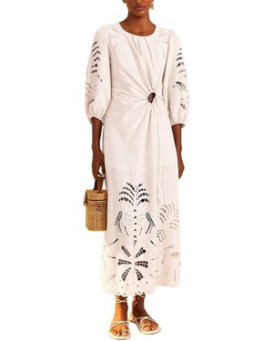 knee length dresses for ladies Navy Blue Embroidered Richelieu Midi Dress