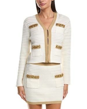 MILLY Reid Embellished V Neck Cardigan - White