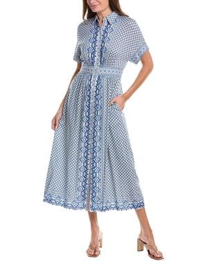 Max Studio Short Sleeve Button Front Midi Dress - Blue