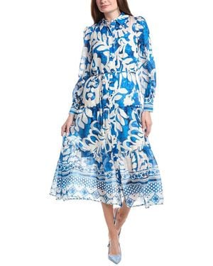 Julia Jordan Puff Sleeve Linen-Blend Shirtdress - Blue