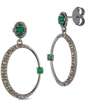 Banji Jewelry Silver 2.45 Ct. Tw. Diamond & Emeralds Drop Earrings - Metallic