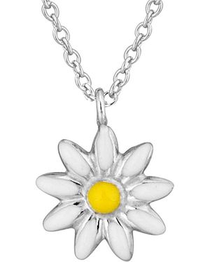 Italian Silver Silver Enamel Daisy Necklace - White