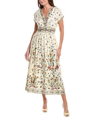 Max Studio Short Sleeve Surplice Linen-Blend Midi Dress - Metallic