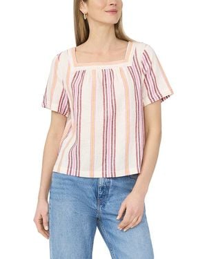 Vince Camuto Square Neck Flutter Sleeve Linen-Blend Blouse - Red