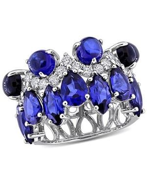 Lab Grown Gemstones Created Forever 14K 9.24 Ct. Tw. Lab-Grown Diamond & Lab-Grown Sapphire Statement Ring - Blue