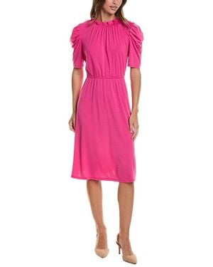 Adrianna Papell Moss Crepe Ruffle Neck Midi Dress - Pink