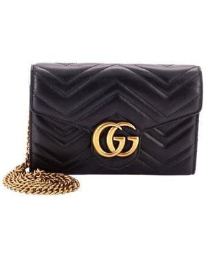 Gucci Matelasse Leather Gg Marmont Chain Wallet Mini (Authentic Pre- Loved) - Black