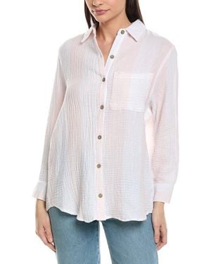 Vintage Havana Striped Gauze Button Down Shirt - White