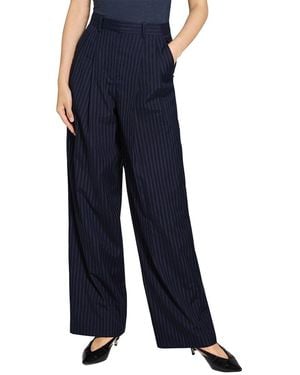 Theory Double-Pleat Linen-Blend Pant - Blue