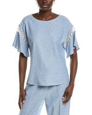 Anne Klein Batteau Neck Linen-Blend Blouse - Blue