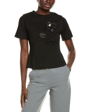 Gracia Flower Applique T-Shirt - Black