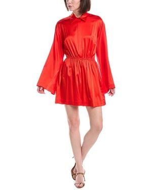 Caroline Constas Aesha Bell Sleeve Silk-Blend Mini Shirt Dress - Red