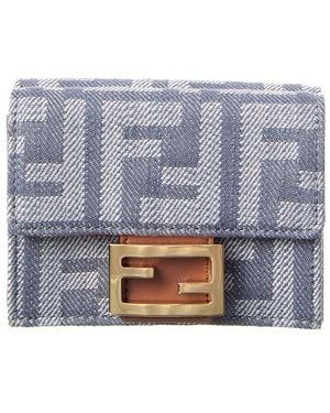 Fendi Baguette Micro Trifold Ff Denim & Leather French Wallet - Grey