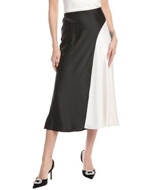 Anne Klein Pull-On Bias Colorblocked Flared Midi Skirt - Black